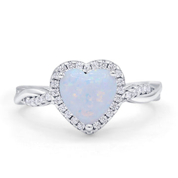 Halo Twisted Infinity Heart Ring Lab Created White Opal 925 Sterling Silver Wholesale